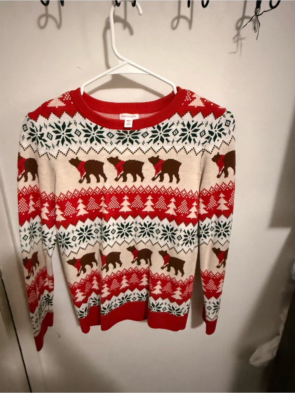 Kids Holiday Bear Fair Isle Sweater - Red and Cream